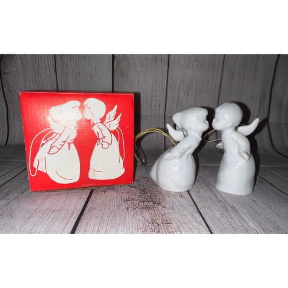 VTG MCM 60’a Pair of Glazed Kissing Angels Figurines Ornaments Christmas Japan - Picture 1 of 13